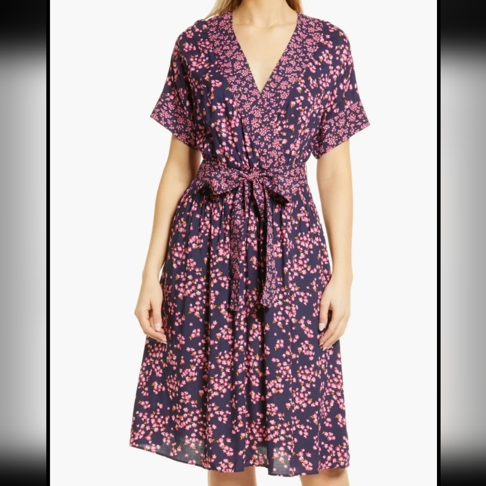 NWT Draper James Miranda Wrap Dress In Navy Cherry Blossom Size XXL